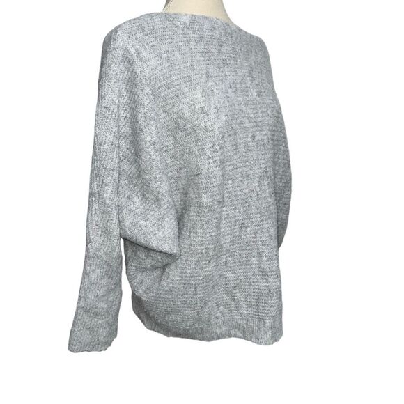SHEIN Solid Light Gray Ling Sleeve Fuzzy Loose Knit Sweater off the shoulder XL - Picture 9 of 11